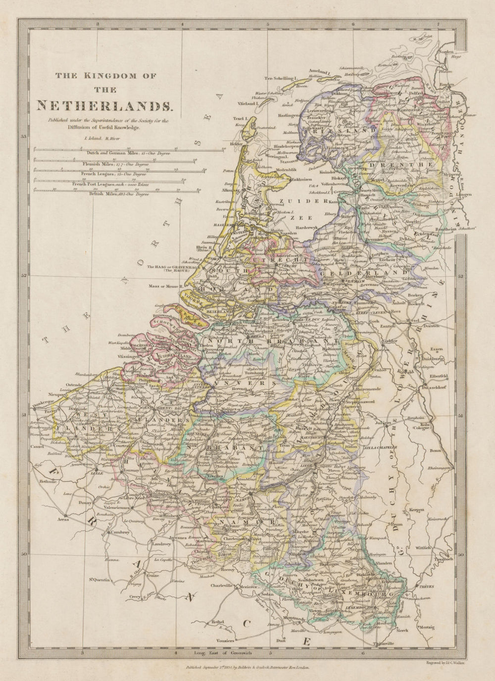 KINGDOM OF THE NETHERLANDS and Belgium. Provinces. Holland. SDUK 1844 old map