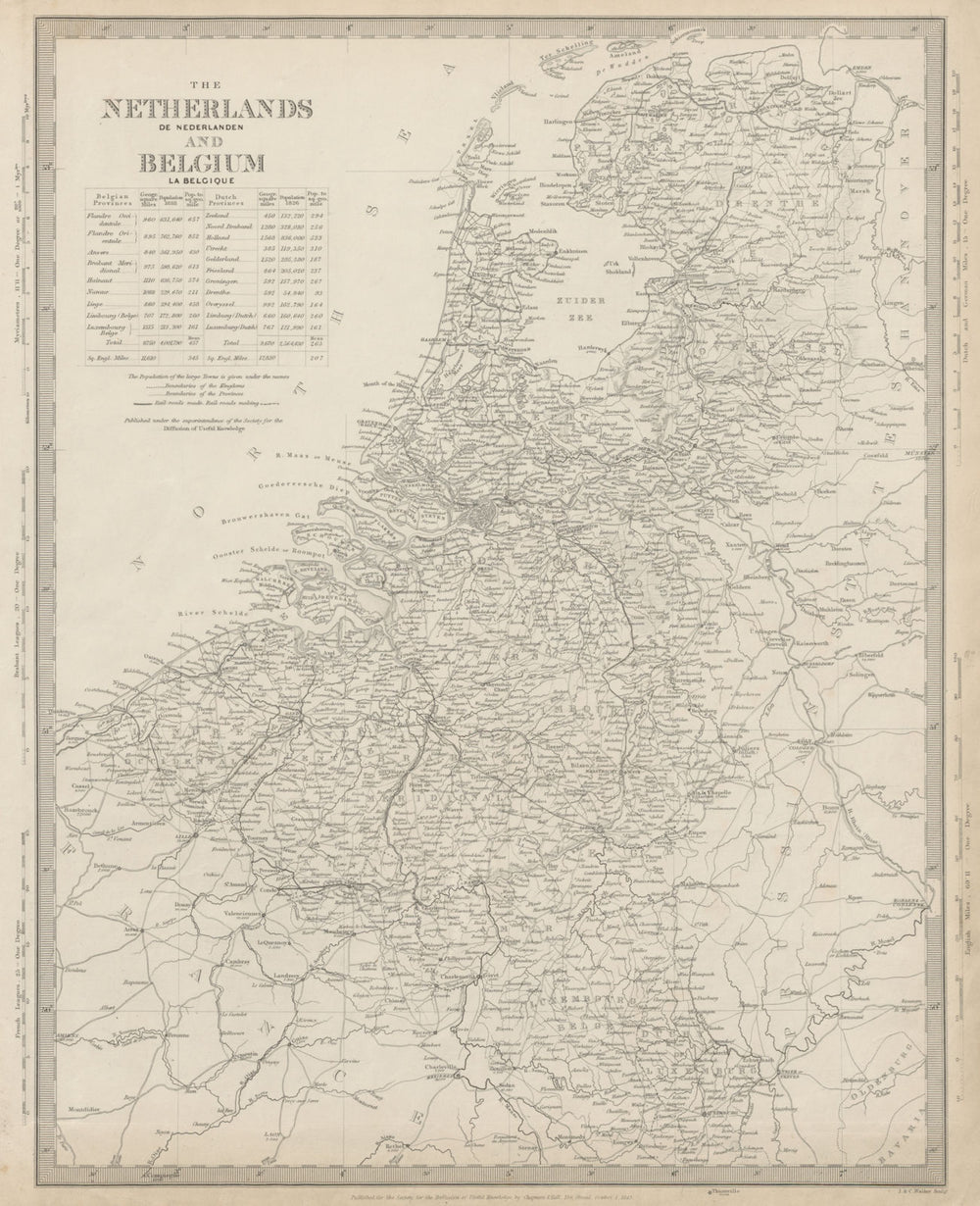 NETHERLANDS & BELGIUM. Railways in use & under construction. SDUK 1844 old map