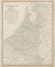NETHERLANDS & BELGIUM. Railways in use & under construction. SDUK 1844 old map