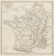 ANCIENT ROMAN FRANCE GAUL. Gallia Transalpina. Roman names roads SDUK 1844 map