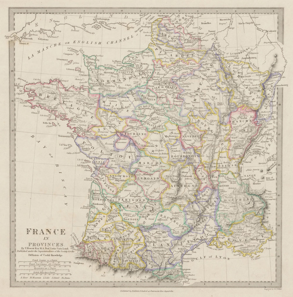 FRANCE with pre-revolutionary Provinces. Original hand colour SDUK 1844 map