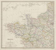 FRANCE NORTH WEST Bretagne Normandie Loire Centre. Hand coloured SDUK 1844 map