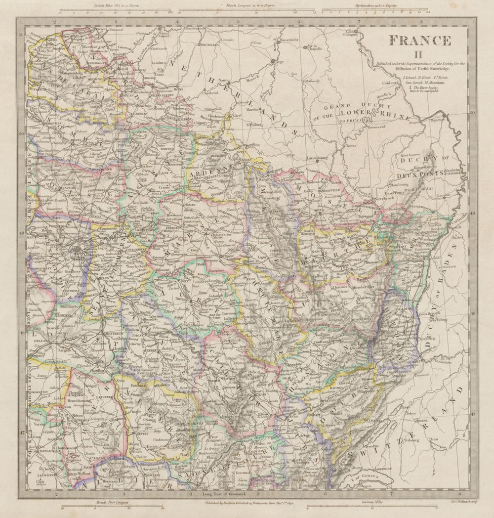 FRANCE N EAST. Champagne Alsace Lorraine Picardie Bourgogne Nord SDUK 1844 map