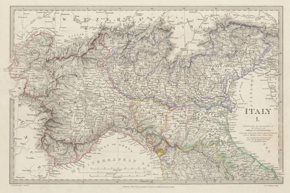 ITALY.Sardinian States,Venetian Lombardy,Parma,Modena,Bolognese SDUK 1844 map