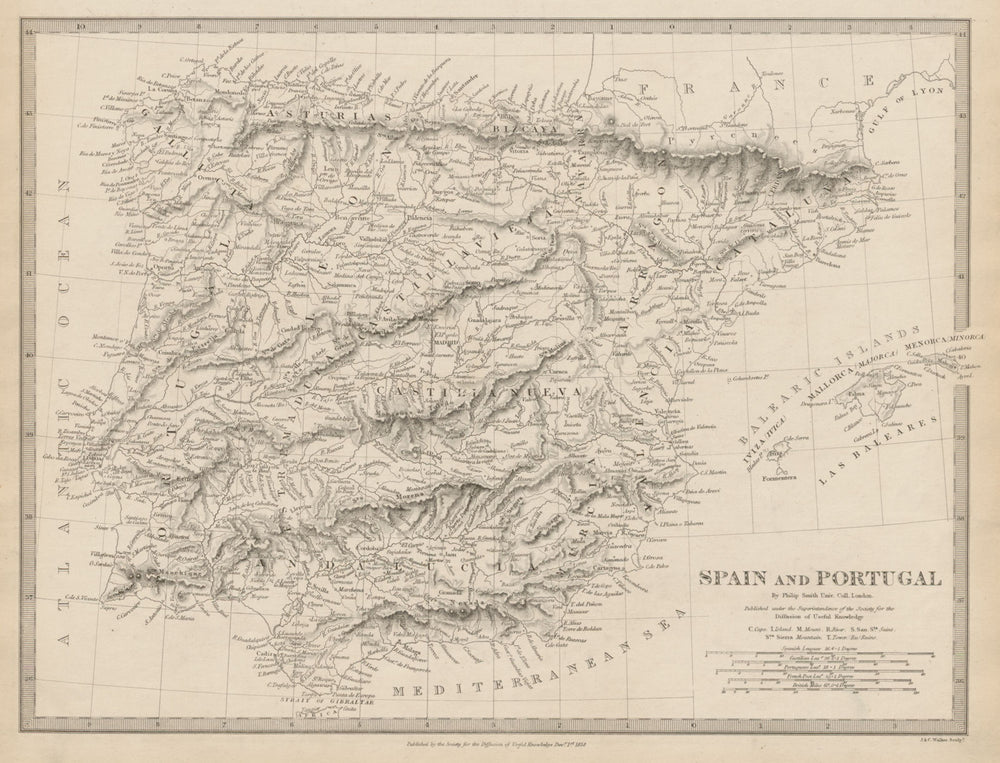 IBERIA. Spain & Portugal showing provinces. Philip Smith UCL. SDUK 1844 map
