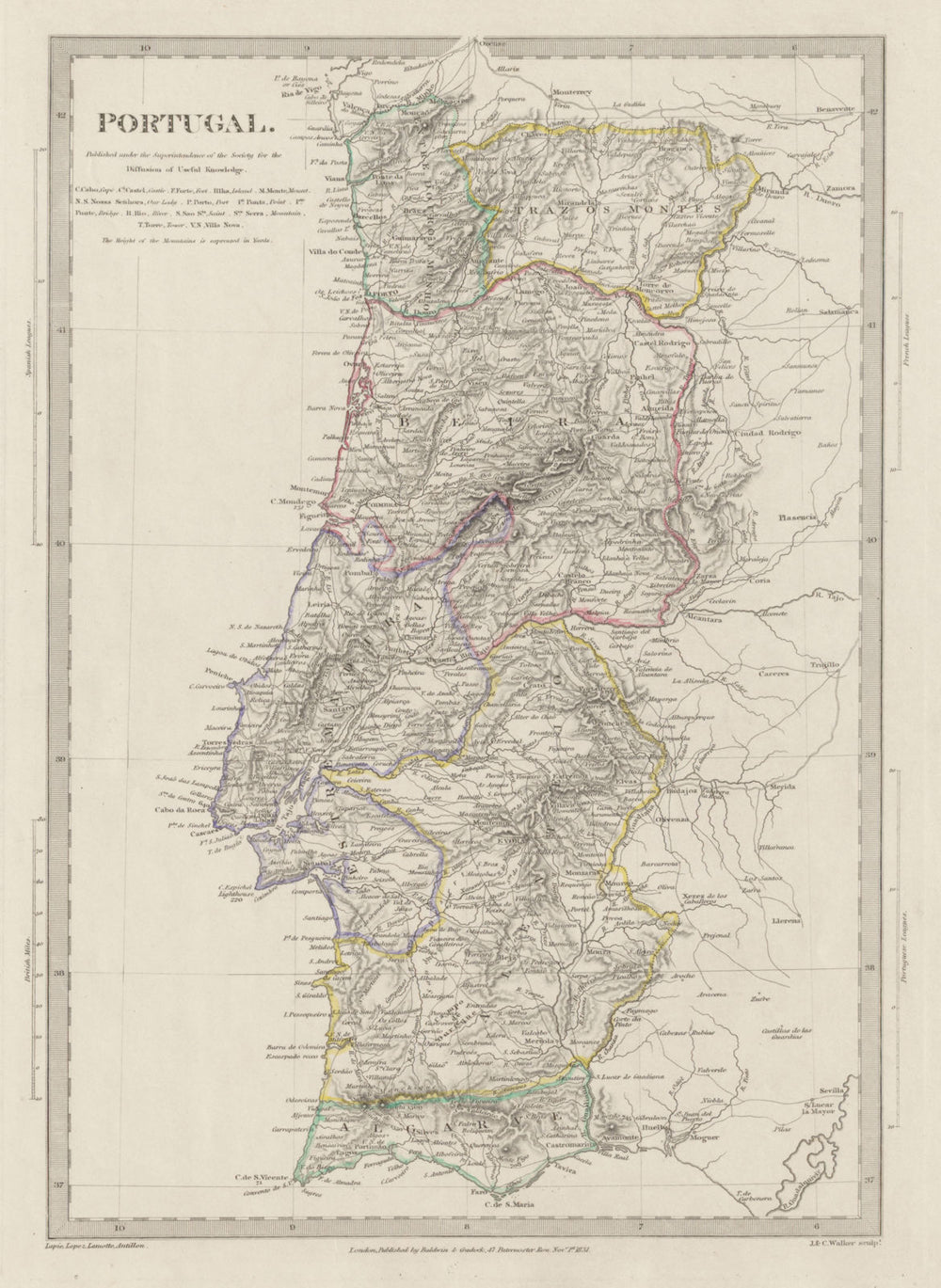 PORTUGAL. Algarve Alentejo Estremadura Beira Traz os Montes. SDUK 1844 old map