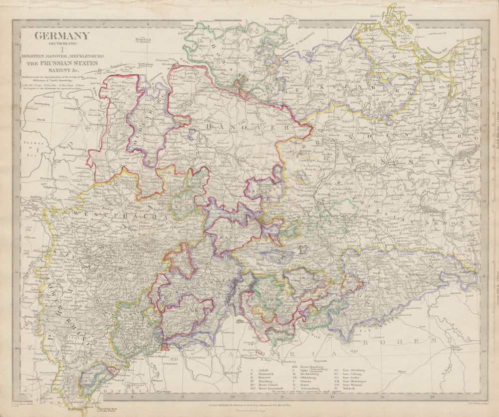GERMANY DEUTSCHLAND.Holstein Hanover Mecklenburg Prussia Saxony SDUK 1844 map