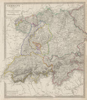 GERMANY, SWITZERLAND & AUSTRIA. Baden Württemberg Bavaria Tyrol. SDUK 1844 map