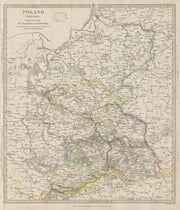 POLAND POLSKA.Palatinates Woiwodies.Mazow Krakow Plock Kalisz &c SDUK 1844 map