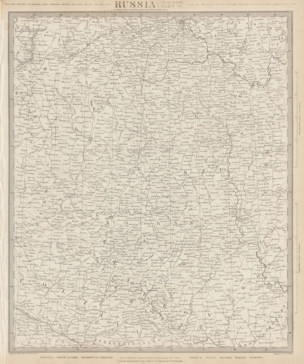 RUSSIA.Kalouga Kharkiv Ukraine Moskva Toula Kursk Riazan Voronej SDUK 1844 map