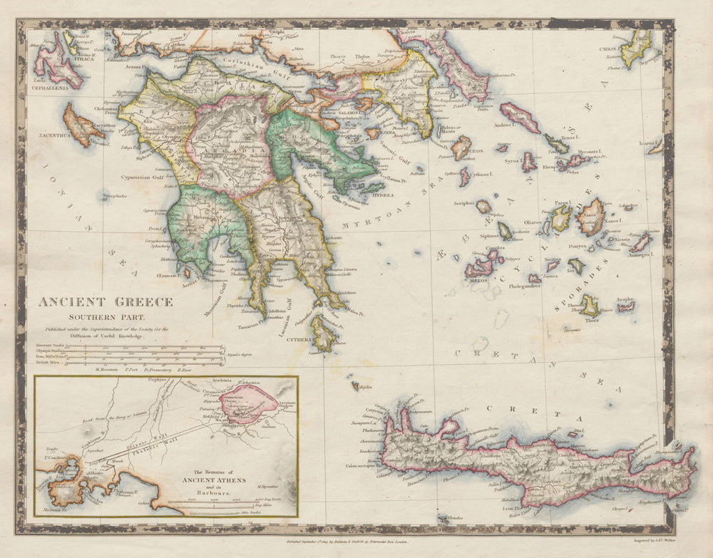ANCIENT GREECE.Morea Creta Athens Peloponnesus Cyclades Arcadia SDUK 1844 map