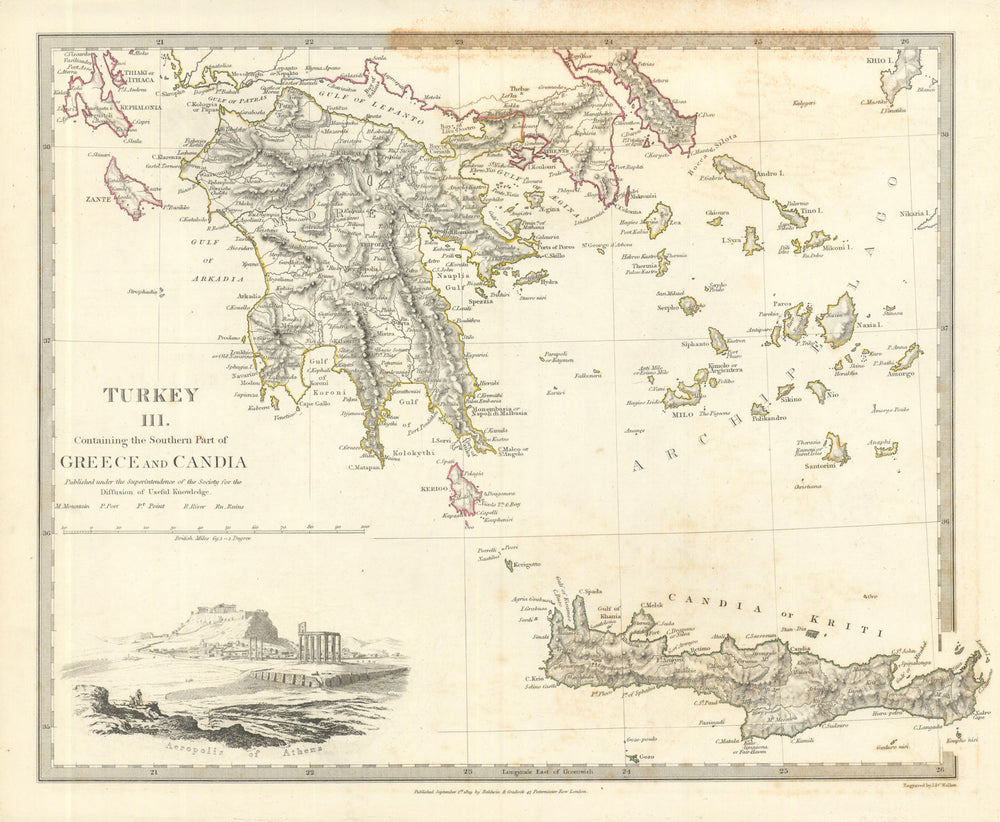GREECE.Crete Morea Aegean Ionian Cyclades Zakynthos Peloponnese SDUK 1844 map