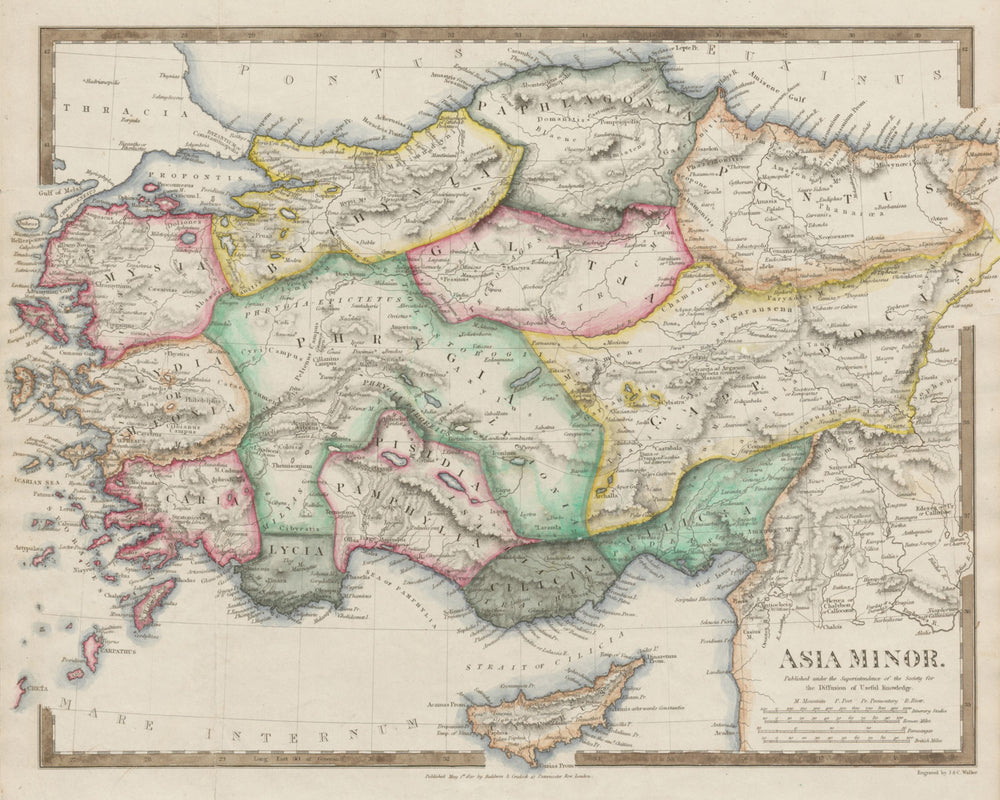 ANCIENT ASIA MINOR. Turkey. Cappadocia Cyprus Galatia Phrygia. SDUK 1844 map
