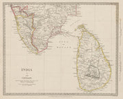 SOUTH INDIA & CEYLON (SRI LANKA). Carnatic Travancore Kochi. SDUK 1844 old map