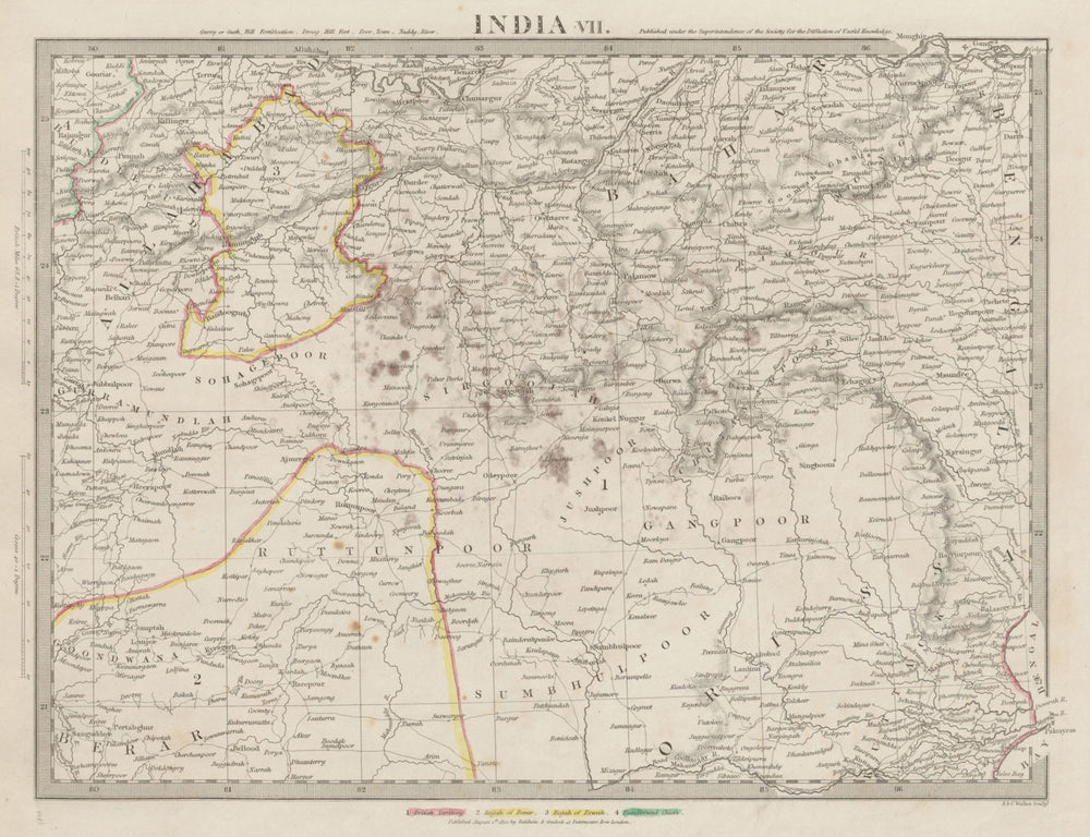 INDIA.Allahabad to Bay of Bengal.Bahar. Berar Orissa Ruttunpoor SDUK 1844 map