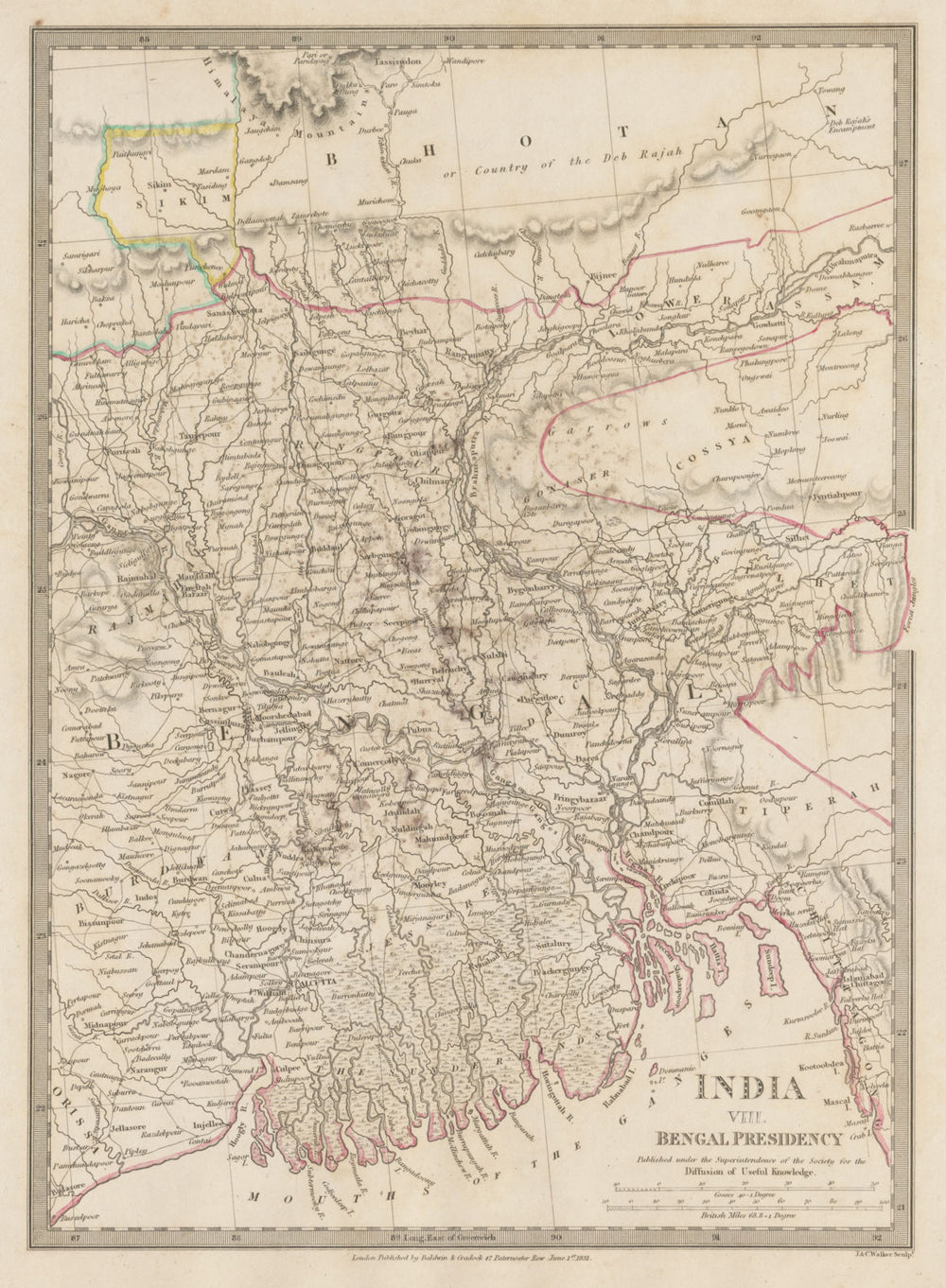 BENGAL BANGLADESH. Chittagong Chotogram Sikkim Bhutan Meghalaya. SDUK 1844 map