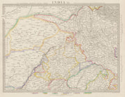 RAJASTHAN, India. Delhi Jaipur Marwar Bikaner Mewar Bundelkhand. SDUK 1844 map
