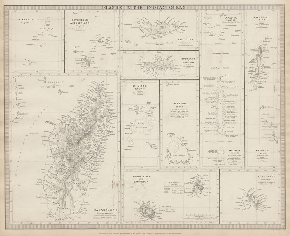 INDIAN OCEAN Madagascar Seychelles Maldives Mauritius Réunion. SDUK 1844 map