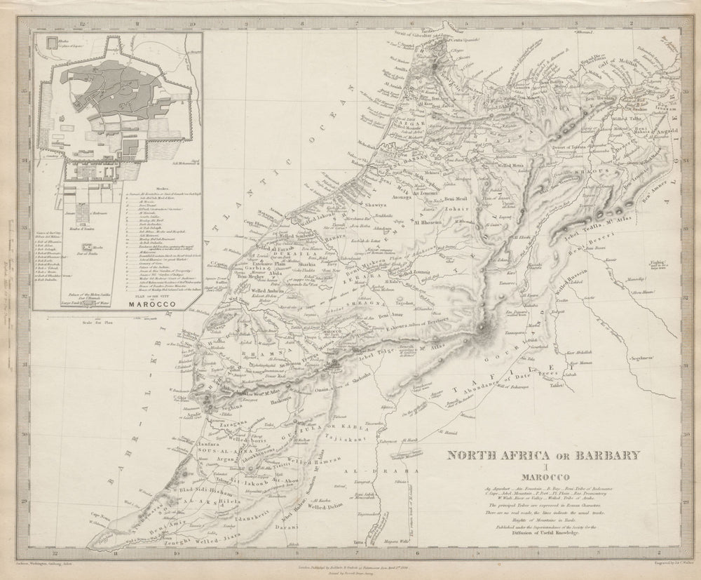 MOROCCO Marocco 'North Africa or Barbary'. Marrakech city plan. SDUK 1844 map