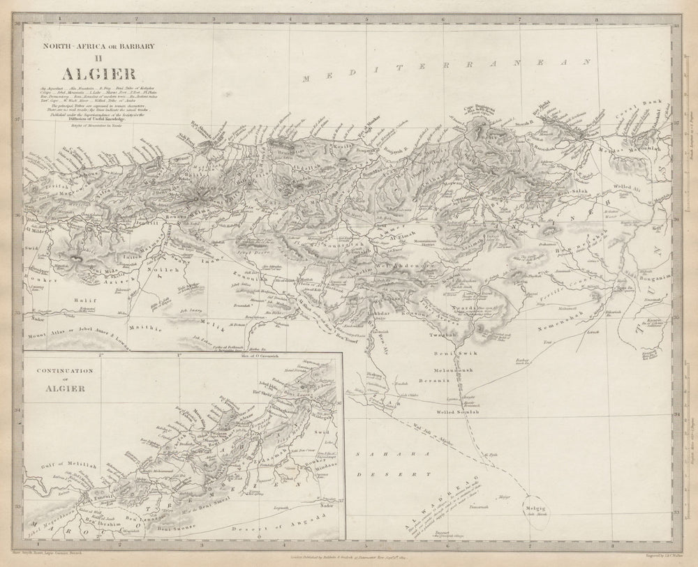 ALGERIA Coast. North Africa or Barbary II. Algiers. SDUK 1844 old antique map