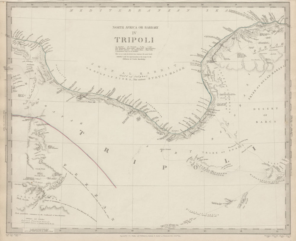 LIBYA.GULF OF SIDRA SIRTE. North Africa or Barbary.Tripoli Fezzan SDUK 1844 map