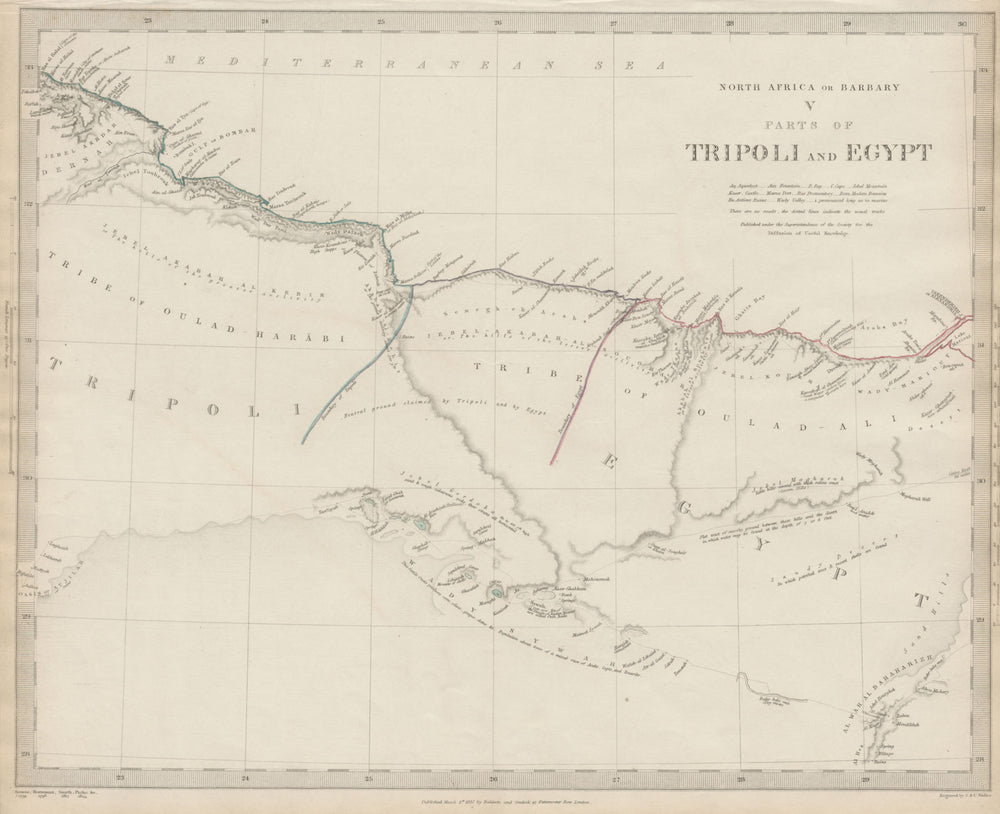 NORTH AFRICA or BARBARY. Parts of Tripoli (Libya) & Egypt. Tribes. SDUK 1844 map