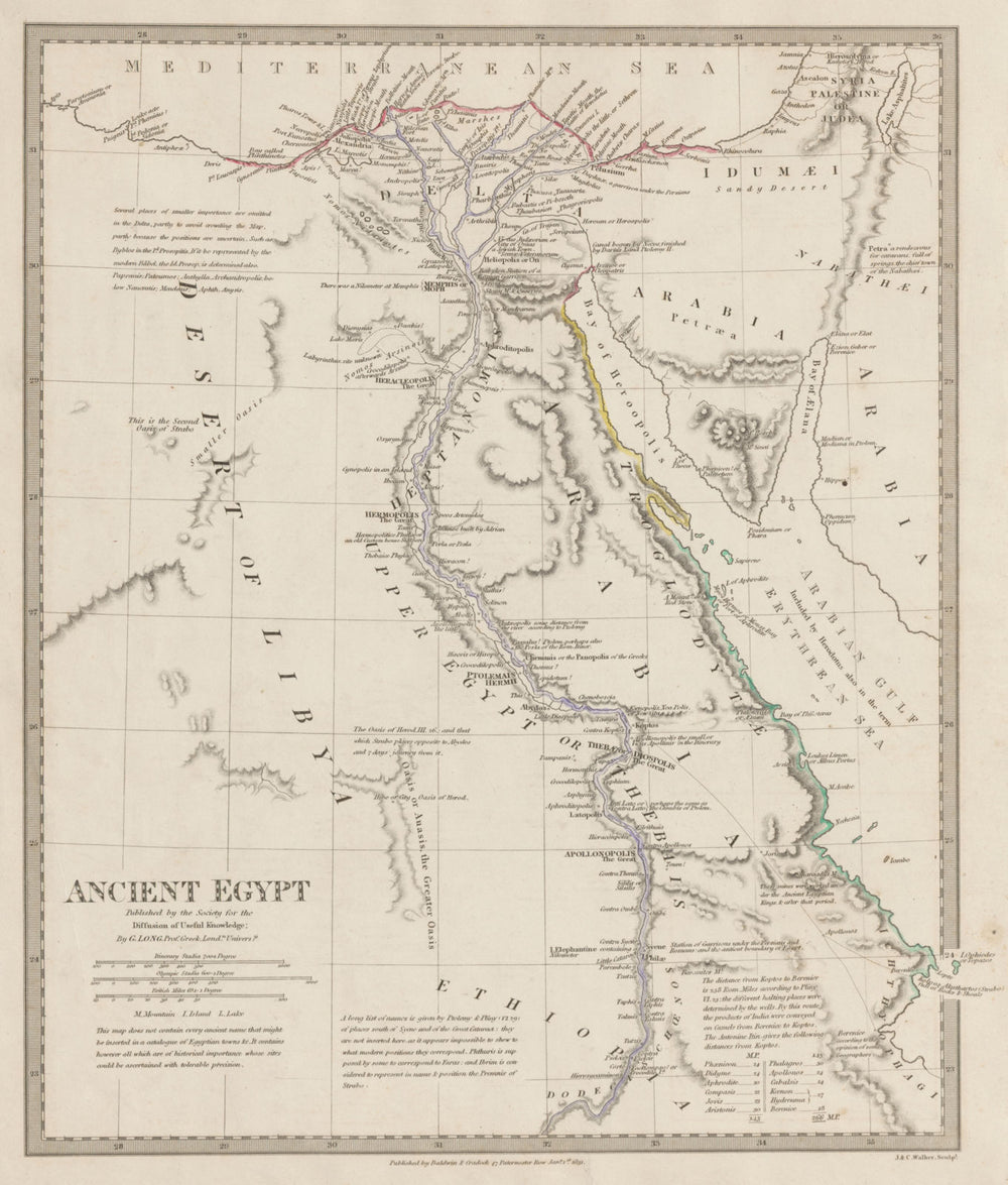 ANCIENT EGYPT & Nile Valley. Ancient place names. Original colour. SDUK 1844 map