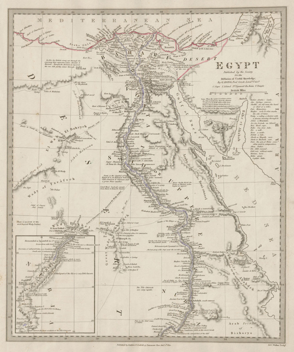 EGYPT & Nile valley. Pyramids monuments. Slave market. SDUK 1844 old map