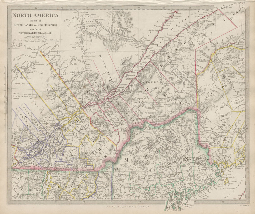 QUEBEC. Québec. Canada.Montreal.Three Rivers.Maine.New Brunswick SDUK 1844 map
