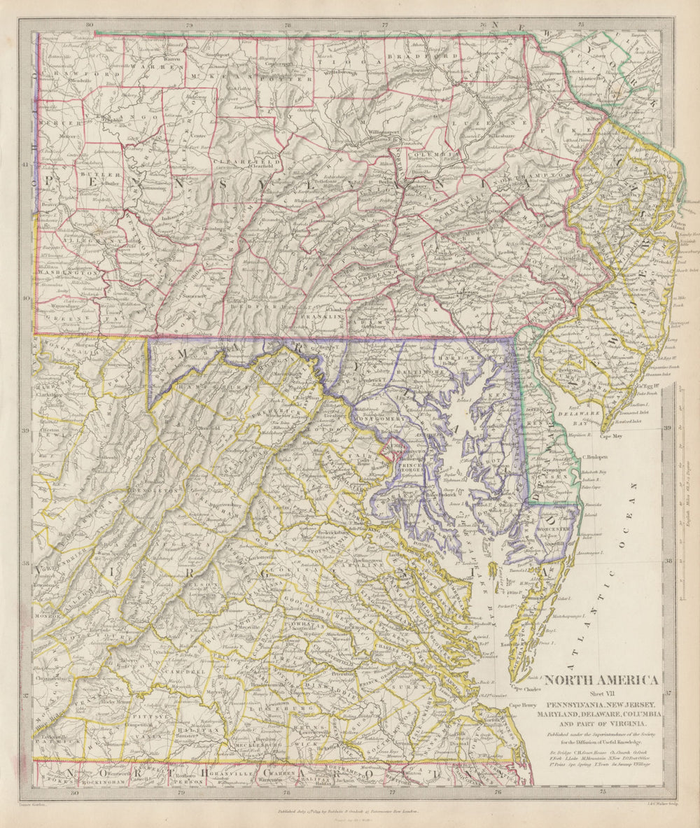 Pennsylvania New Jersey Maryland Delaware Virginia Chesapeake Bay. SDUK 1844 map
