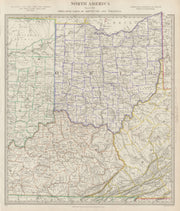 USA. Ohio & parts of Kentucky, Virginia & Indiana. Counties. SDUK 1844 old map