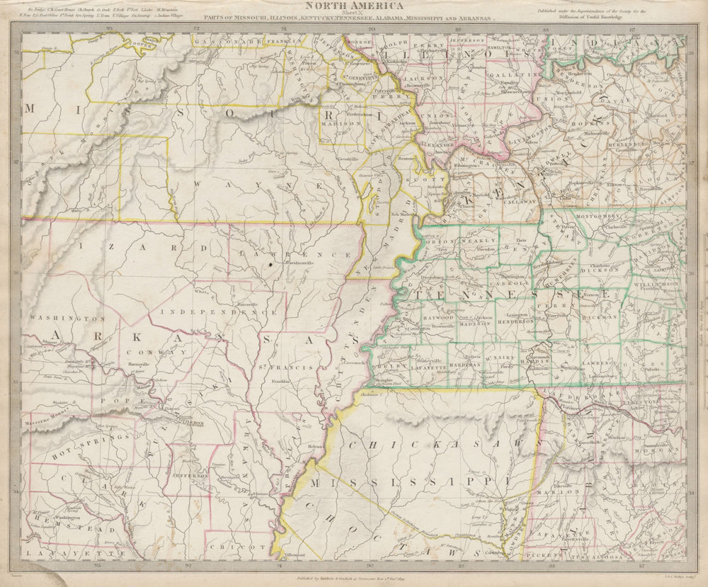 Mississippi valley. AR MO TN MS KY AL Choctaw Chickasaw boundaries SDUK 1844 map