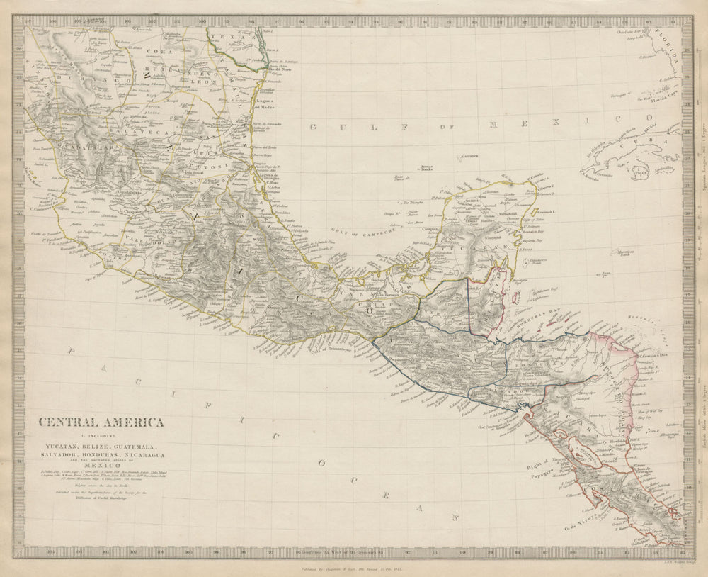 SOUTHERN MEXICO & CENTRAL AMERICA. Yucatan Belize Mosquito Coast SDUK 1844 map