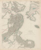 BOSTON WITH CHARLESTOWN AND ROXBURY antique town city map plan. SDUK 1844