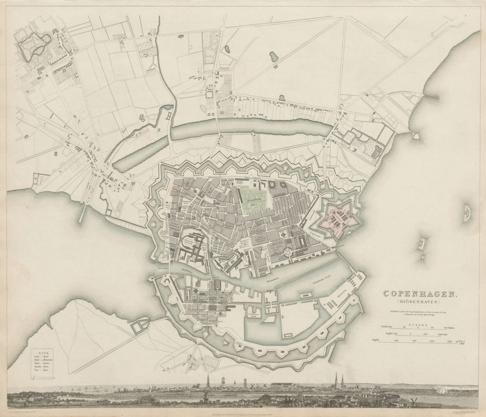 COPENHAGEN KIOBENHAVEN KOBENHAVEN KØBENHAVN town city map plan. SDUK 1844