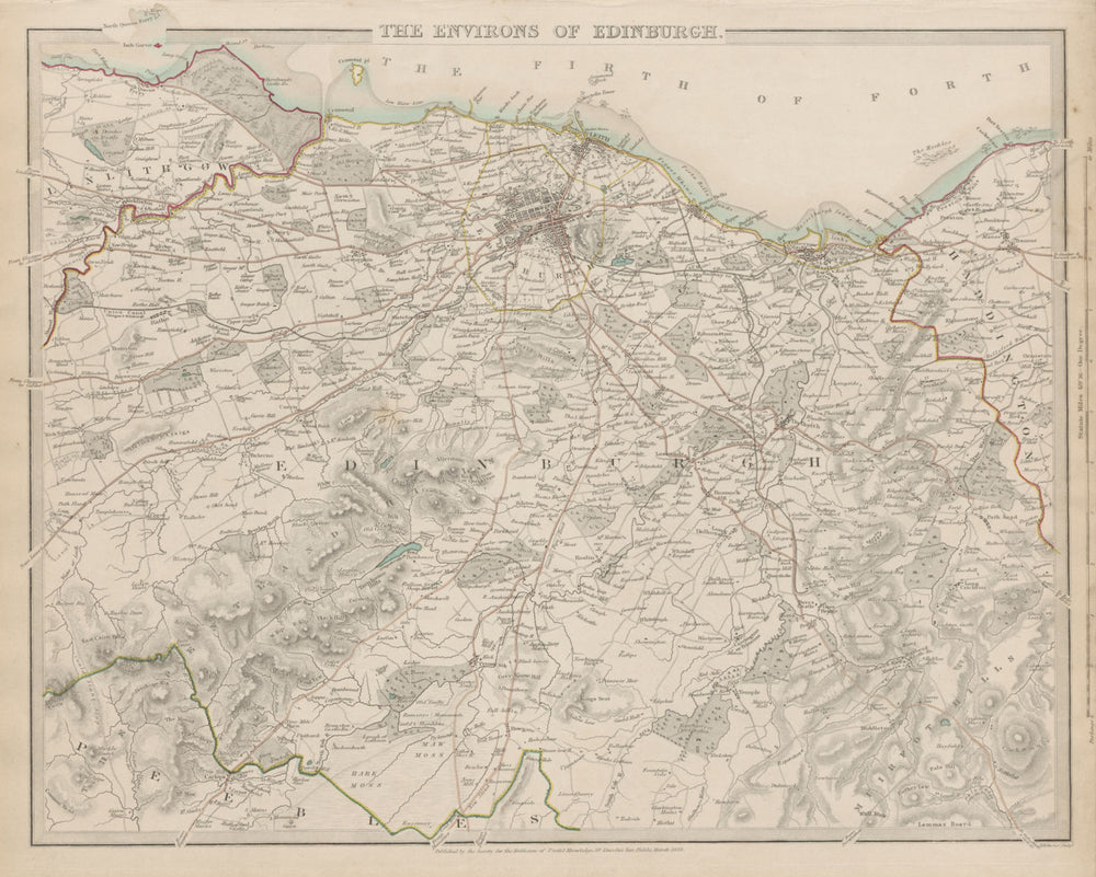 EDINBURGH & ENVIRONS. Pentland Hills. Linlithgow Leith Haddington. SDUK 1844 map