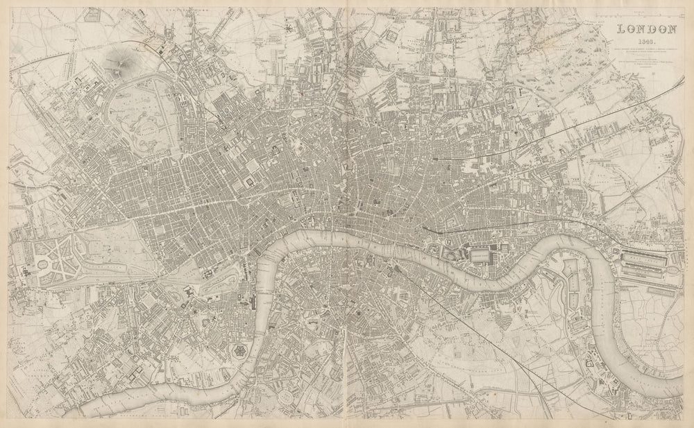 LONDON in 1843 antique town city map plan. LARGE 65x40 cm. SDUK 1844 old