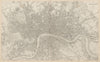 LONDON in 1843 antique town city map plan. LARGE 65x40 cm. SDUK 1844 old