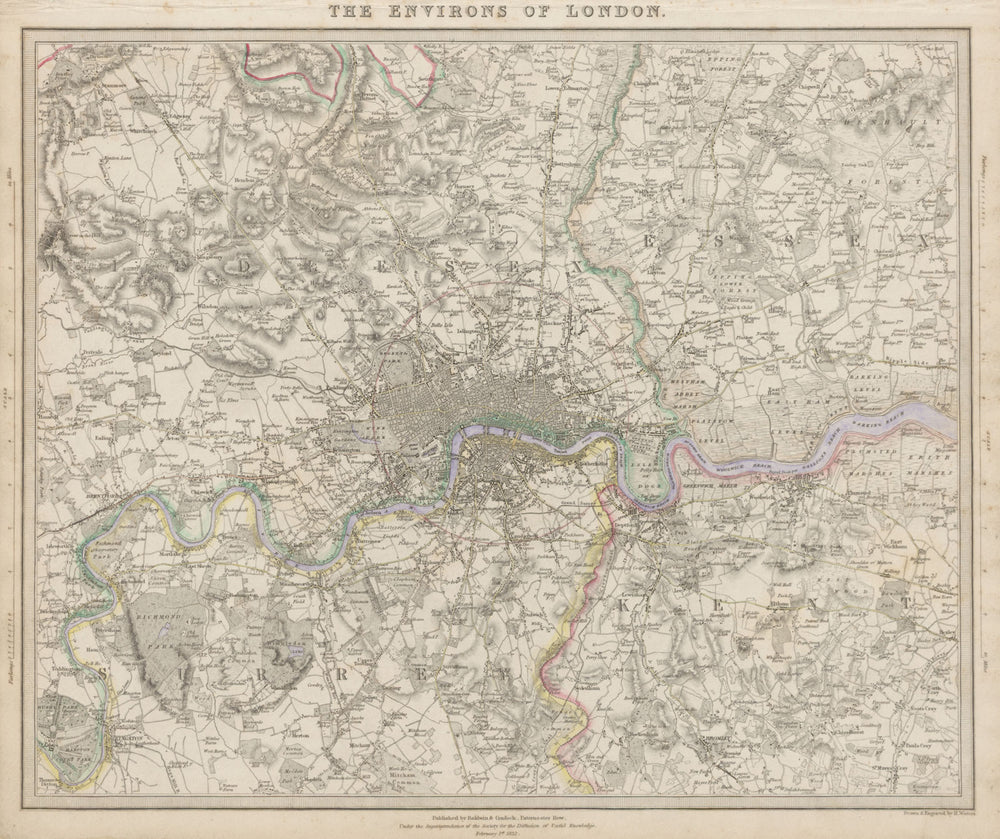 LONDON & ENVIRONS Chelsea Kensington Hammersmith Richmond villages SDUK 1844 map