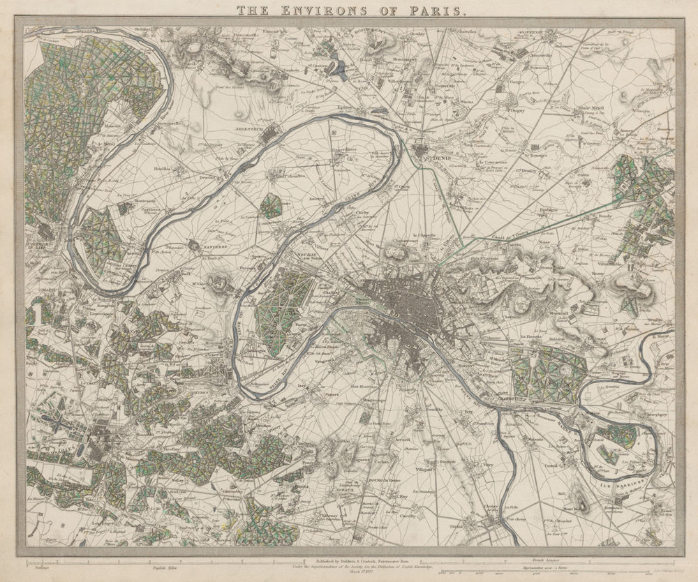 PARIS ENVIRONS. Versailles. St Germain-en-Laye. Vincennes. SDUK 1844 old map