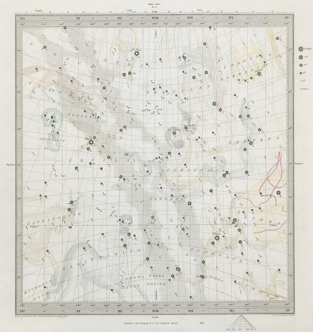 ASTRONOMY CELESTIAL Star map chart signs 4 Winter Solstice. SDUK 1847 old