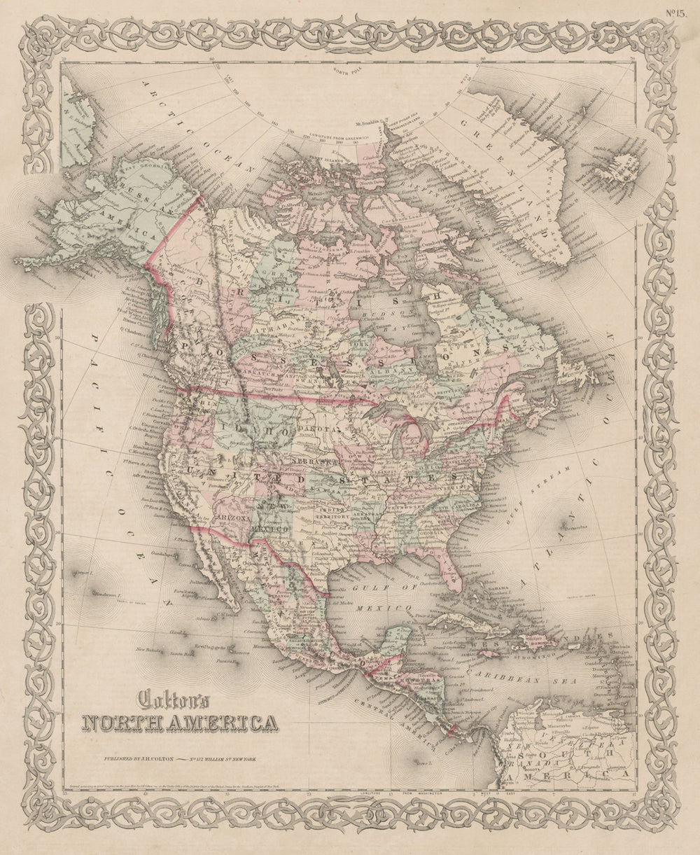 "Colton's North America". Pre-Alaska purchase. Idaho Territory 1863 old map