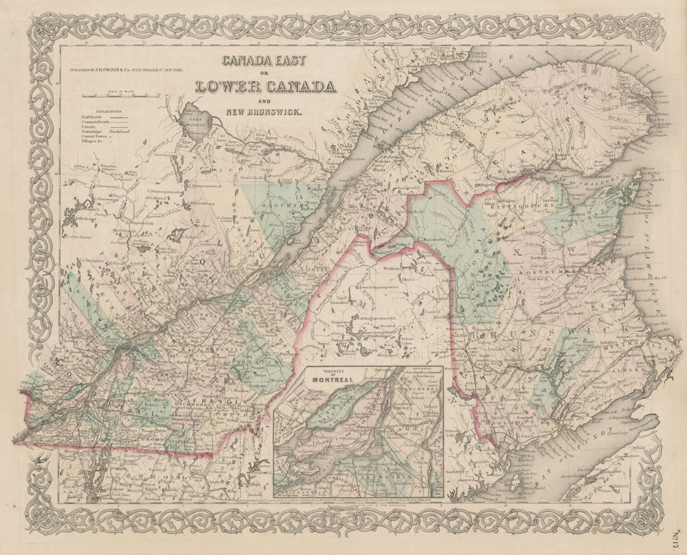 Canada East or Lower Canada and New Brunswick. St Lawrence. COLTON 1863 map