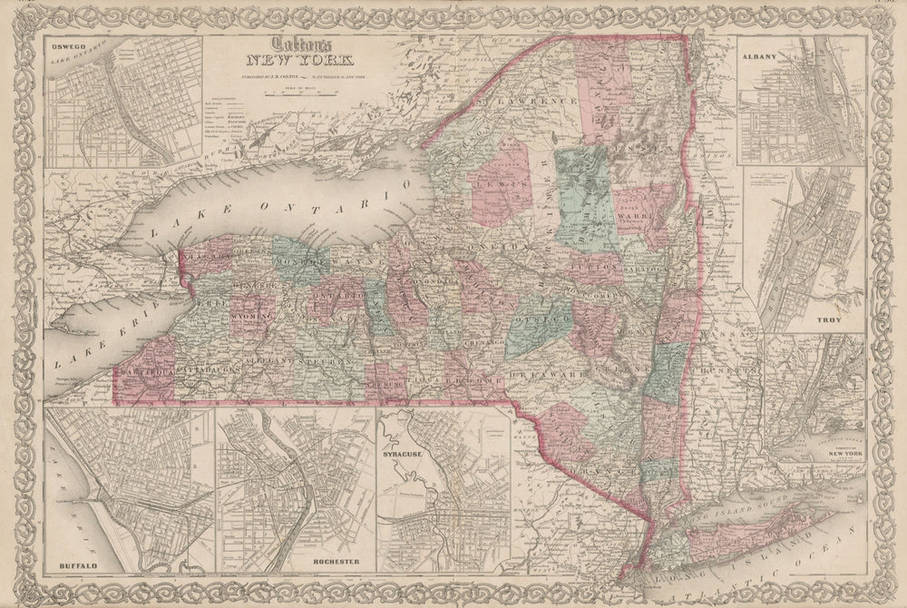 "Colton's New York" state Oswego Buffalo Rochester Syracuse Troy Albany 1863 map