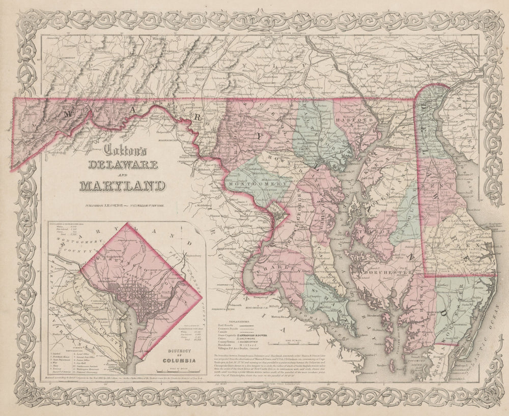"Colton's Delaware and Maryland". District of Columbia. US state map 1863