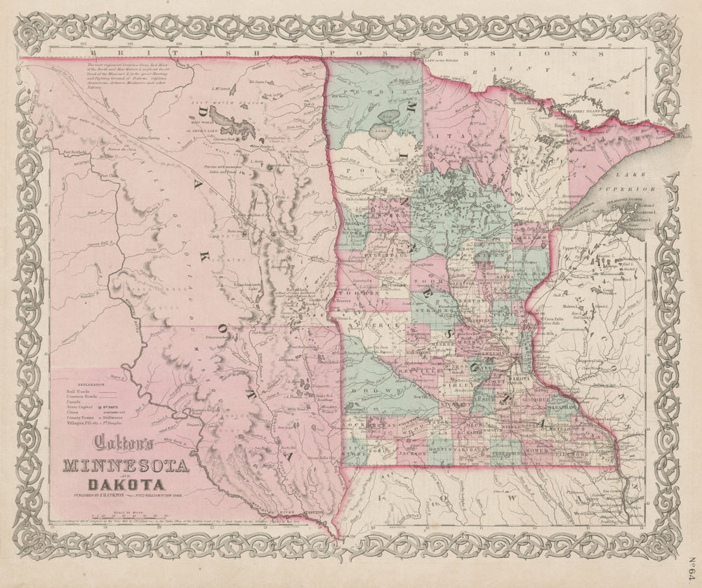 "Colton's Minnesota and Dakota". Decorative antique state/territory map 1863