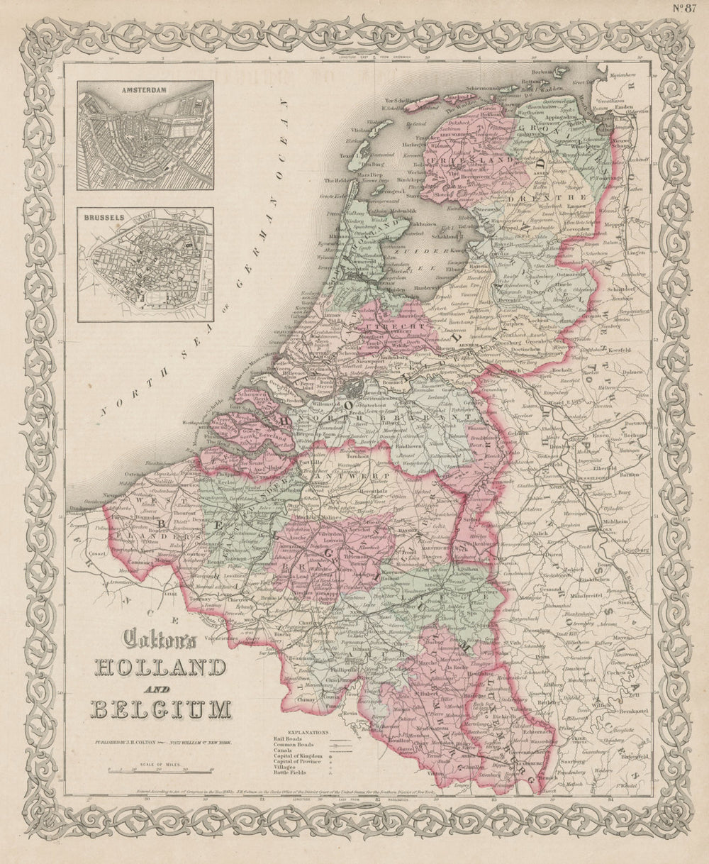 "Colton's Holland and Belgium". Amsterdam & Brussels plans. Benelux 1863 map