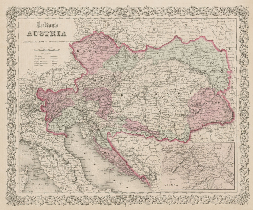 "Colton's Austria" & Hungary. Galicia Bohemia Dalmatia Transylvania 1863 map
