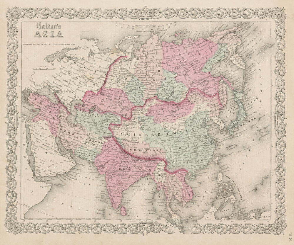 "Colton's Asia". 'Bod or Tibet' Chinese Empire Toorkistan Hindoostan 1863 map