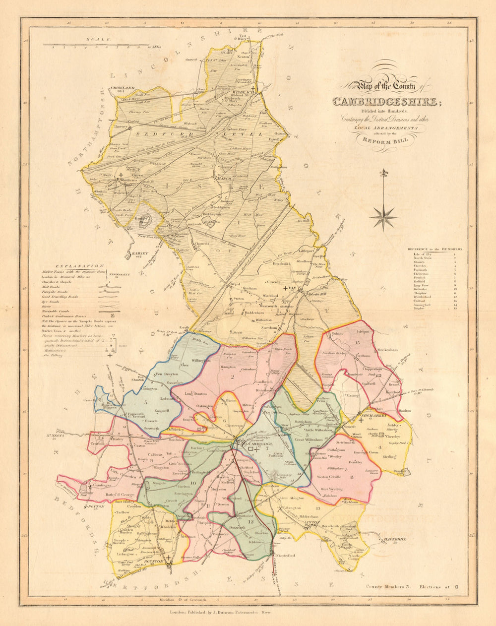 New Map of the County of Cambridgeshire. DUNCAN 1833 old antique chart